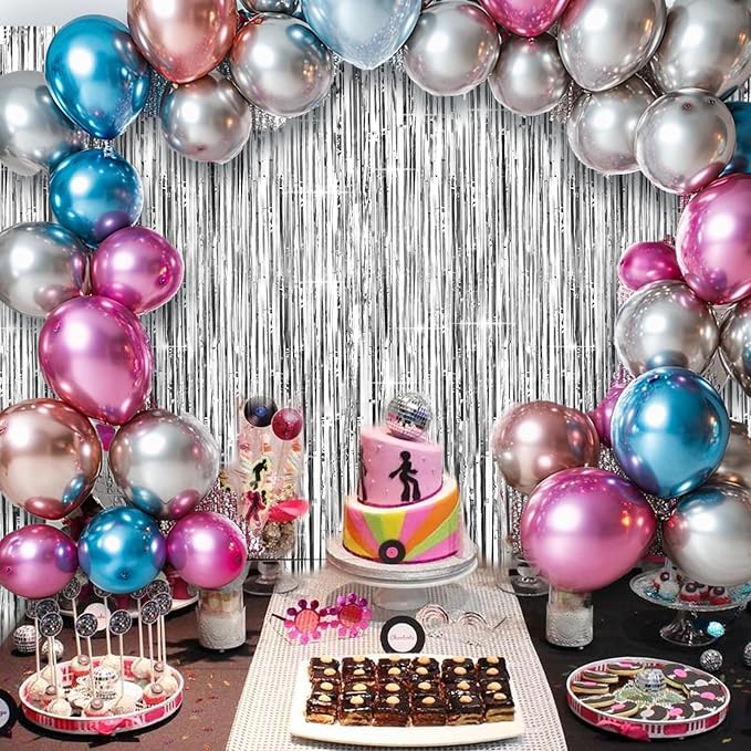 4 Packs Silver Foil Fringe Curtain, Silver Metallic Tinsel Backdrop for Birthday, Wedding, Baby Shower, Engagement, Bachelorette Party, Christmas Holiday Celebration Party Decorations Supplies