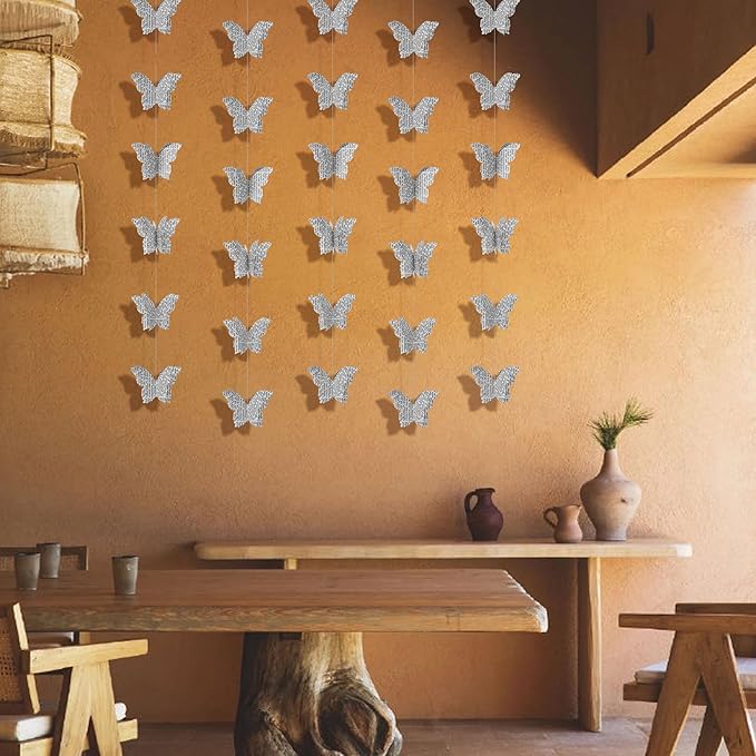 3D Paper Butterfly Garland Recycled Book Newspaper Hanging Garland Bunting Banner Party Decorations Wedding Baby Shower Home Decor 4 Pack Christmas Garlands (White)