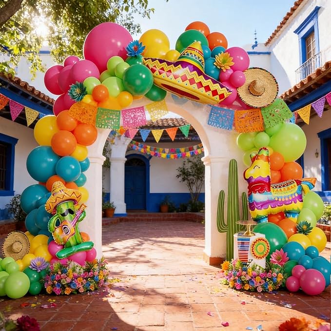 Mexican Fiesta Balloon Arch Kit,Cinco De Mayo Fiesta Party Decorations,Giant Llama Cactus Foil Balloons Rainbow Balloon Arch Kit for Mexican Carnival Birthday Party Decoration Tropical Decor