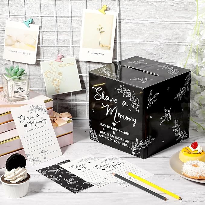 Pajean 50 Pcs Share a Memory Cards for Collections of Life, Memory Cards Box for Guest Ideas Funeral Graduation Wedding Bridal Shower Birthday Anniversary Retirement(Black)