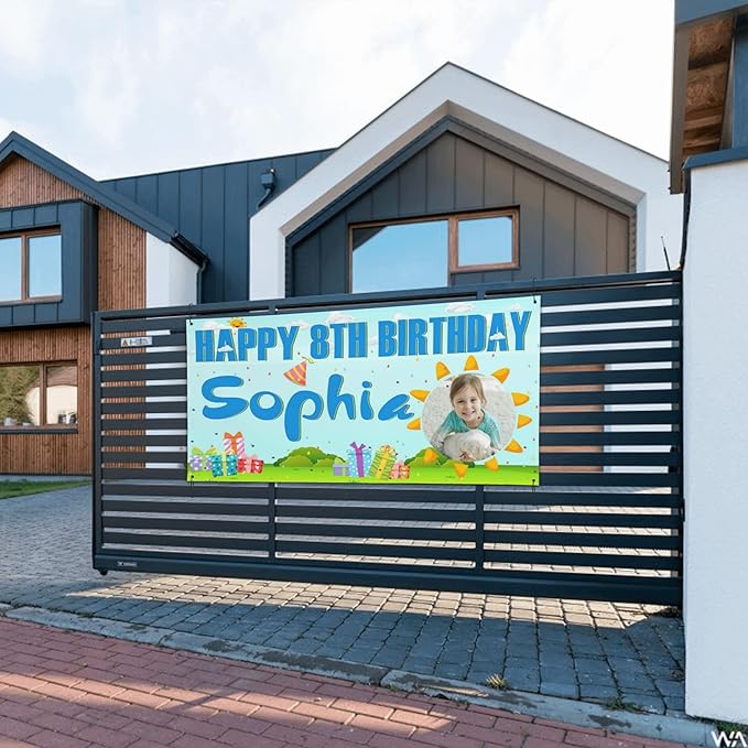 Custom Happy Birthday Banner Personalized Banners and Signs with Photo Name for Women Men Kids Party Decorations Supplies Indoor Outdoor Birthday Gifts Style 25