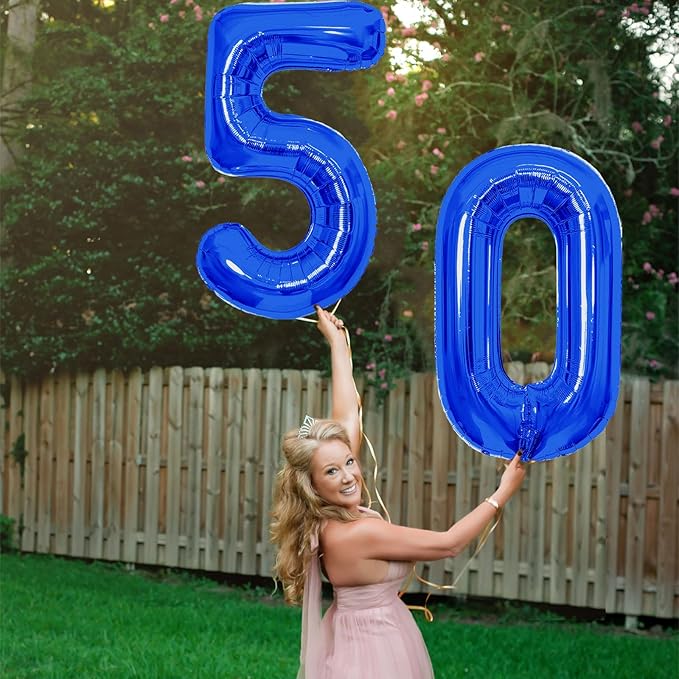 Number Balloons Navy Blue Balloons - Giant Number 50 Balloon, Blue 50th Number Balloon Birthday Decorations for Him