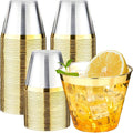 RACETOP 9 oz 100 Pack Clear Plastic Cups with Gold Rim, Disposable Gold Rim Clear Plastic Cups for Parties, Gatherings, Weddings, and Festival Events
