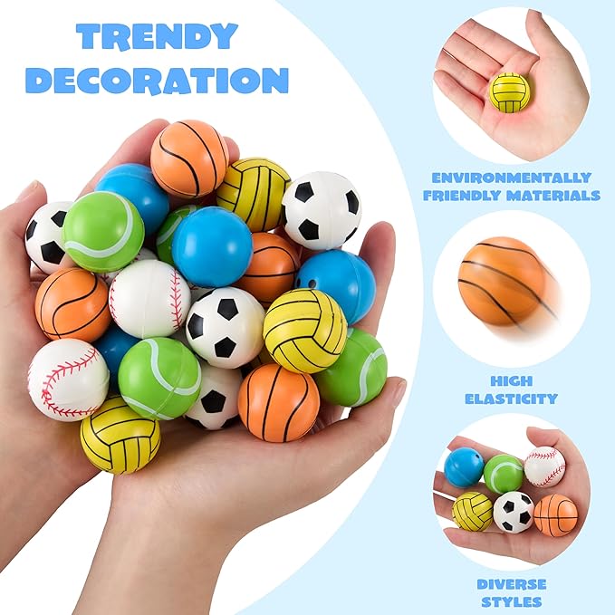 JOYIN 24 Pcs Multi-Sports Bouncy Balls Bulk with Storage Bag, 6 Style 32mm Small Balls for Kids Party Favors for Kids 4-8, Classroom Prizes, Treasure Box Toys & Goodie Bags Stuffers