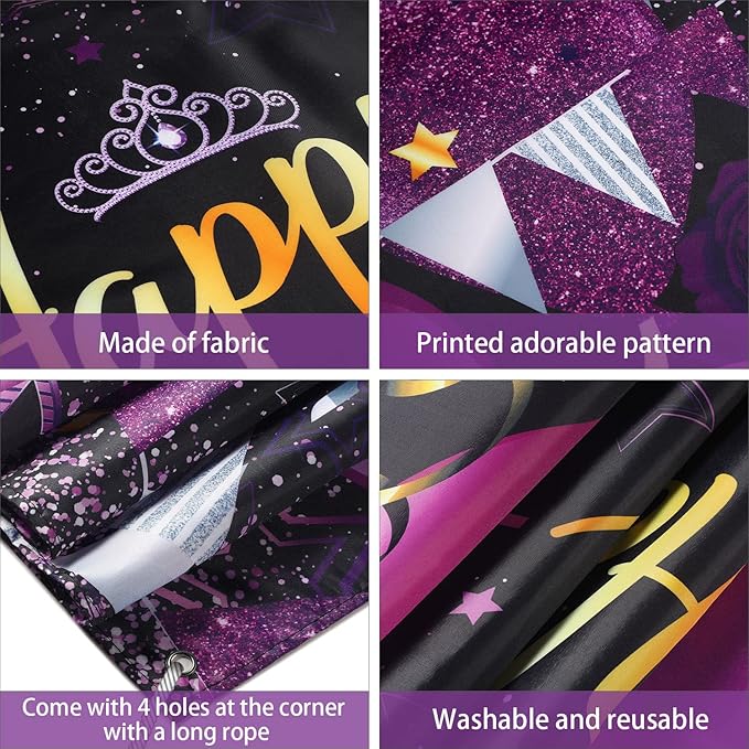 Blulu Retirement Party Decorations, Extra Large Fabric Retire Sign Banner Photo Booth Backdrop Background with Rope for Retirement Party Favor(72.8 x 43.3 Inches,Purple and Black)