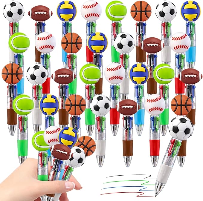 CZWZ 30Pcs Mini Multicolor Pens in One 4-in-1 Cute Pens Bulk for Kids, Ballpoint Pen for Birthdays and Children's Parties, Fun Gifts Assorted Ink Kawaii Pen(Sports)