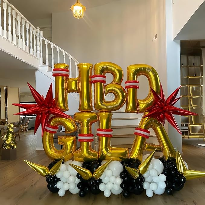Letter Balloons Gold, 40 Inch Alphabet Name Balloons, Large Mylar Self Inflating Custom Balloon Letters A Decor, Helium Foil Customize Letter Balloons for Men Women Birthday Party Decorations Supplies