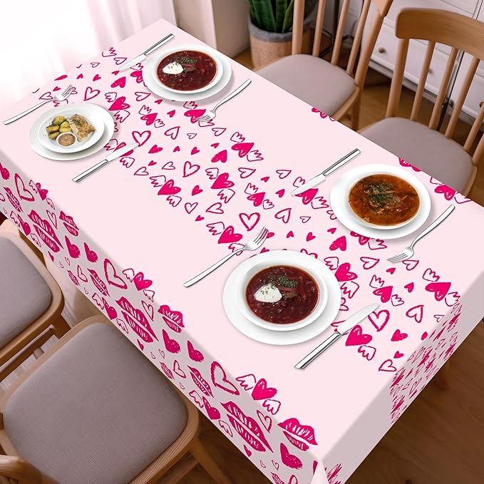 Childom 2 Pcs Valentines Day Tablecloths for Valentines Day Decorations,54" x 108" Disposable Plastic Tablecloths,Rectangle Rose Red Table Cover for Party Decorations Mothers Day Anniversary Birthday