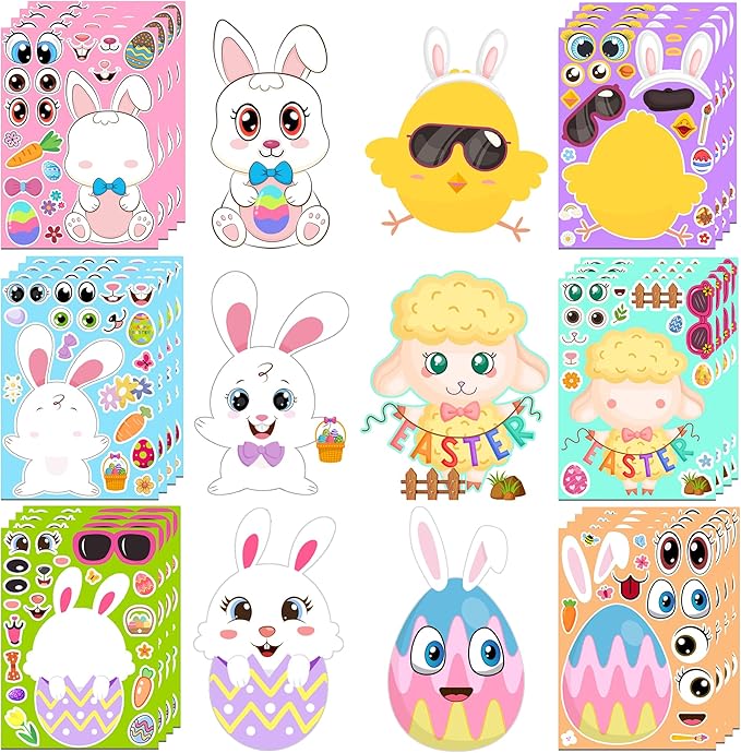 Easter Stickers - DIY Happy Easter Egg Bunny Sticker for Kids, Easter Crafts Stickers Kids Game Toys Gift Party Favor Supplies(24 Sheets)