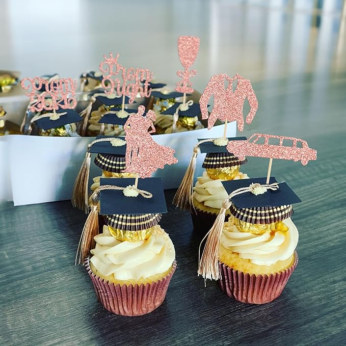 Gyufise 24Pcs Prom Cupcake Topper Prom Decorations for Prom Graduation Cupcake Topper 2026 Graduation Decorations Class of 2026 College Graduation Decorations Rose Gold