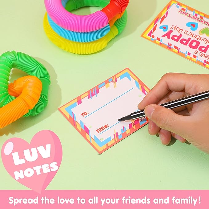 JOYIN 30 Packs Valentines Day Pop Tubes Fidget Toys for Kids, Stretchy Tube Stress Relief Fidget Toy for Kids Valentine's School Classroom Exchange Gift Rewards Party Favors Classroom Gifts