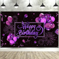 Blulu Happy Birthday Backdrop Banner Sign Poster Large Fabric Glitter Balloon Fireworks Sign Photo Backdrop Background for Birthday Party Decoration Supplies, 72.8 x 43.3in(Black and Purple)