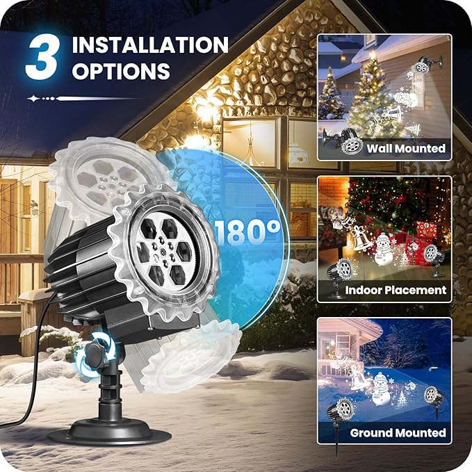 Christmas Projector Lights Outdoor, Waterproof & Adjustable LED Christmas Snowflake Projector Lights Outdoor Indoor, 9W Brightness for Christmas Home Birthday Party Garden Decoration B02PL05