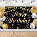 Happy Birthday Banner - Decorations for Men Women Party Welcome Background Sign, Indoor Outdoor (Gold-A)