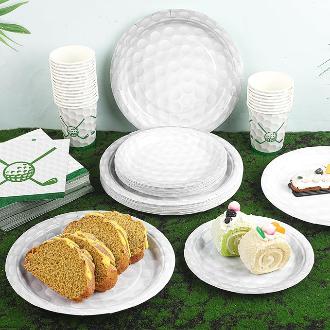 Kochorie 96 Pieces Golf Party Supplies Disposable Tableware Set with Paper Plates Cups Napkins for Golf Sports Themed Birthday Decorations, Serves 24 Guests