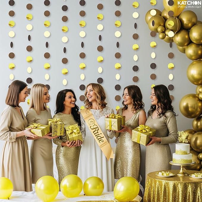 KatchOn, Pre-Strung Circle Gold and Brown Paper Garland - 65 Feet, Pack of 5 | Graduation Decorations 2026 | Black Gold Birthday Decorations | Graduation Backdrop 2026
