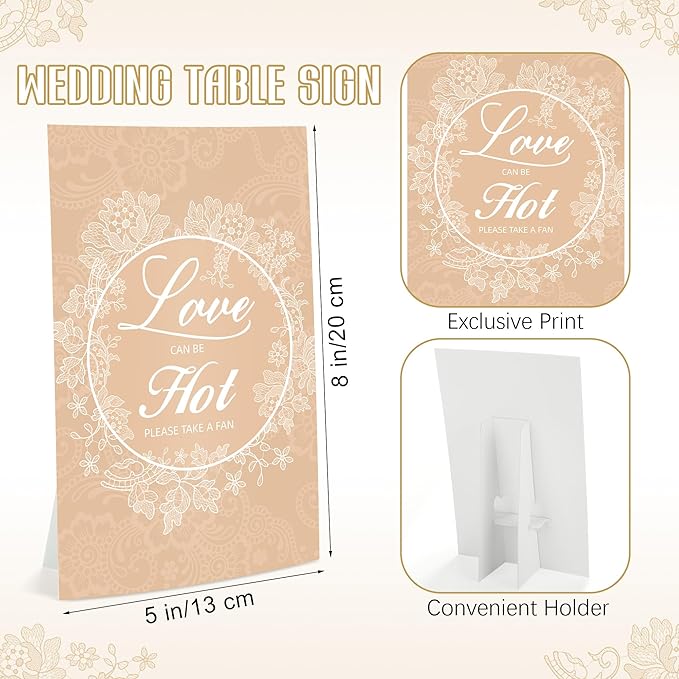 Aneco 120 Pieces Wedding Hand Plastic Fans with Wedding Table Sign Handheld Plastic Fan with Handle for Guests Bulk Wedding Hand Fans for Wedding Ceremony Bridal Shower, White Lace