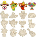 36PCS Wooden Cinco De Mayo Crafts Decorations Mexican Fiesta Party Ornaments to Paint, 12 Styles DIY Blank Unfinished Wood Cutouts for Tree Hanging Mexican Theme Carnival Taco Birthday Party