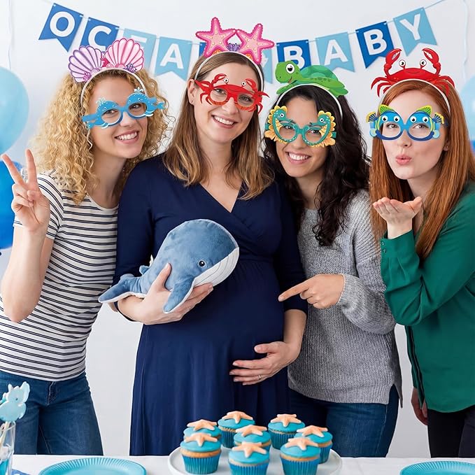 Pajean 24 Pcs Under The Sea Party Supplies Include 12 Ocean Animals Paper Eyeglasses 12 Sea Animals Headbands Photo Booth Props for Beach Pool Mermaid Fish Party Favors Decorations