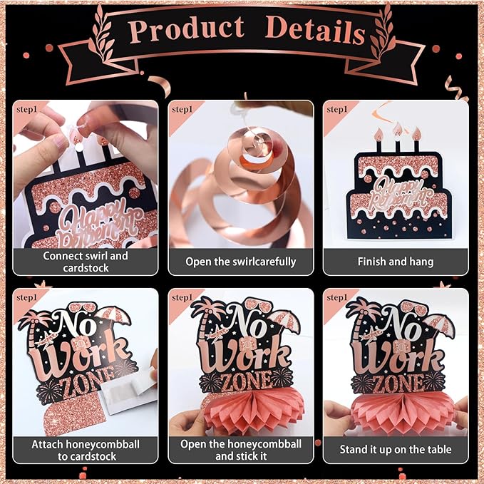 22Pcs Rose Gold Retirement Party Decorations for Women, Happy Retirement Banner, Poster, Sash, Balloons, Honeycomb Centerpieces - Retirement Party Supplies for Farewell Goodbye Party