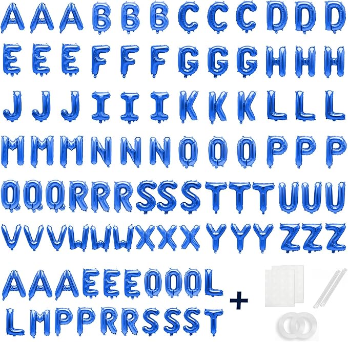98 Pcs Blue Letter Balloons, Custom 3 Set A-Z Set for Personalizing Names & Phrases Party Supplies Banners - with 1 Set AEOLMPRST 20Pcs for Wedding/Birthdays/Annivs/Grads Party Banner Custom Phrase