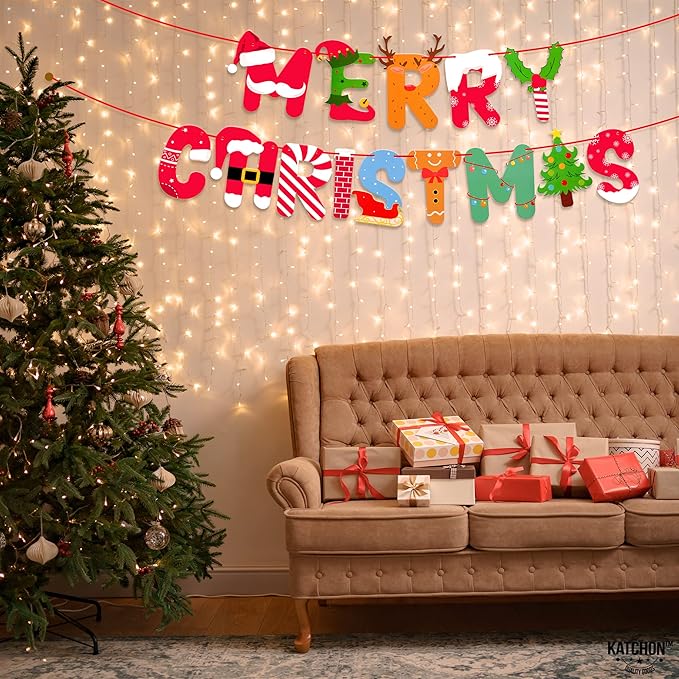 KatchOn, Merry Christmas Banner for Mantle - Large, 10 Feet, No DIY | Christmas Wall Decorations | Christmas Decorations, Christmas Mantle Banner | Merry Christmas Garland, Christmas Party Decorations