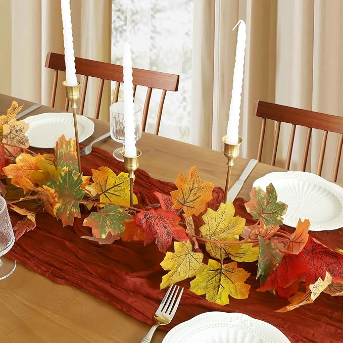 Fall Table Runner, 10FT Thanksgiving Cheesecloth Table Runner 35*120inch Terracotta Table Runners for Fall Wedding Baby Shower Friendsgiving Thanksgivig Home Kitchen Table Decorations