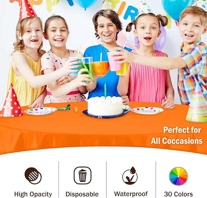 Exquisite Party Solids 6-Pack Premium Plastic Tablecloth 84in. Round Plastic Table Cover - Orange