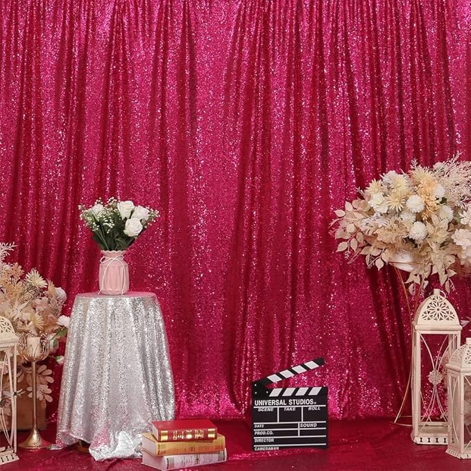 Hot Pink Sequin Backdrop Curtain,Glitter Photo Backdrop Curtain for Bithday Party Decoration