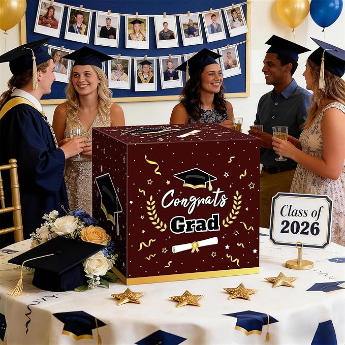 Graduation Decorations 2026 Maroon Graduation Card Box Graduation Party Decorations,Graduation Box,Congrats Grad Gifts Box for 2026 Graduation Party Supplies Favors