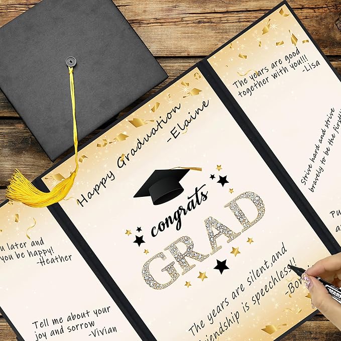 Vlipoeasn 2026 Graduation Guest Book Alternative, Black Gold Class of 2026 Graduation Party Decorations, Graduation Signature Book for 2026 College High School, Unique Graduation Gifts for Friends