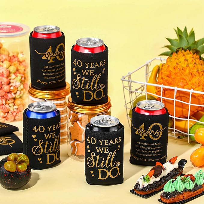 25 Pcs 40th Anniversary Can Sleeve for Guests 40 Years We Still Do Can Birthday Neoprene Cooler Sleeves 40th birthday party Gift Wedding favors for Women Men