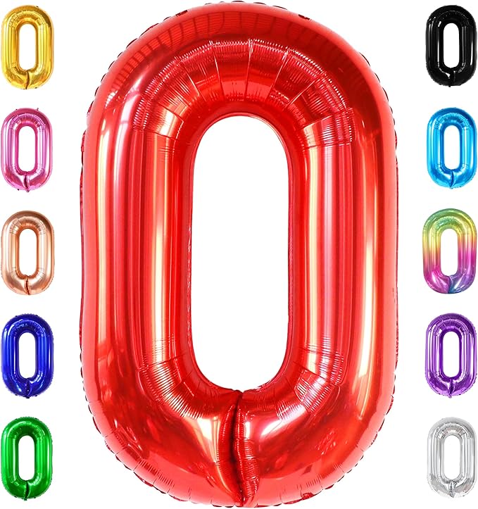 Giant, Red 0 Balloon Number - 40 Inch | 0 Digit balloon, Red Party Decorations | Red Zero Balloon, Number 0 balloons For Turning red Happy Birthday Decorations