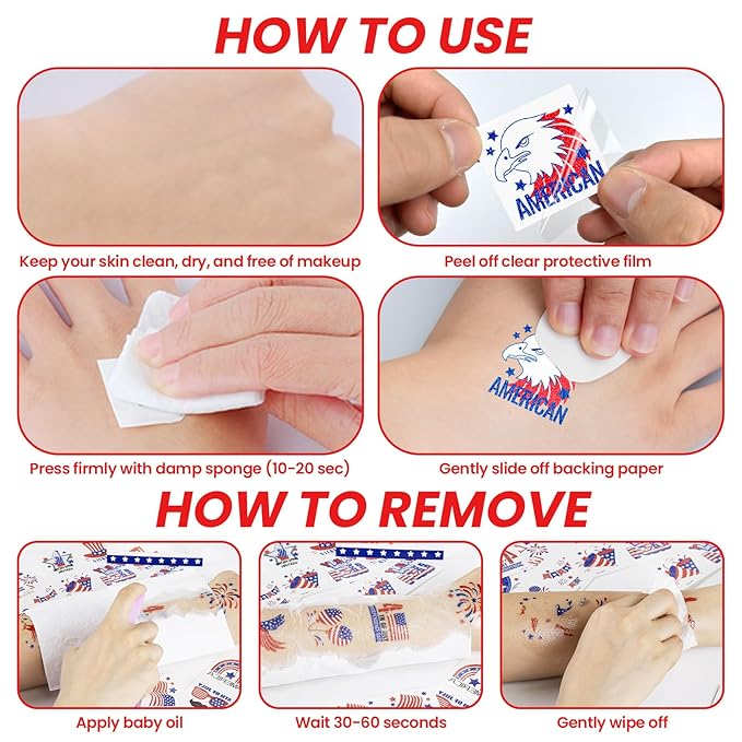 Partywind 60 Pcs Labor Day Decorations, Glitter USA Patriotic Tattoos Sticker, 4th of July Outfits for Women, Red White and Blue Accessories, Memorial Day, Independence Day Party Favors