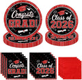 Graduation Decorations 2026 Graduation Party Plates and Napkins Set Black Red Class of 2026 Graduation Party Supplies for Congrats Grad Party Decor, Serve 50