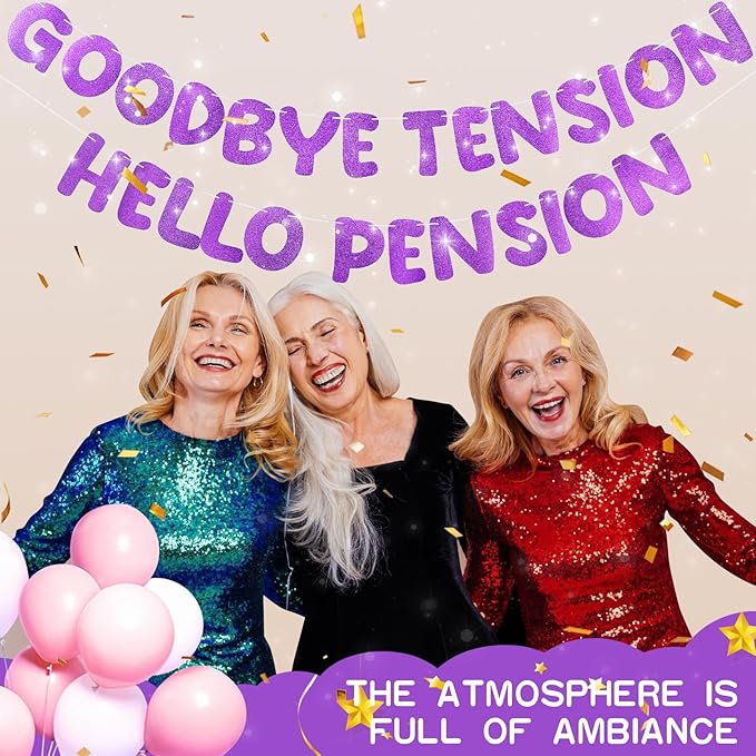 Retirement Banner Pre-Strung Banner Glitter Retirement Party Supplies Decorations for Women Men Office Home Decor (Purple)