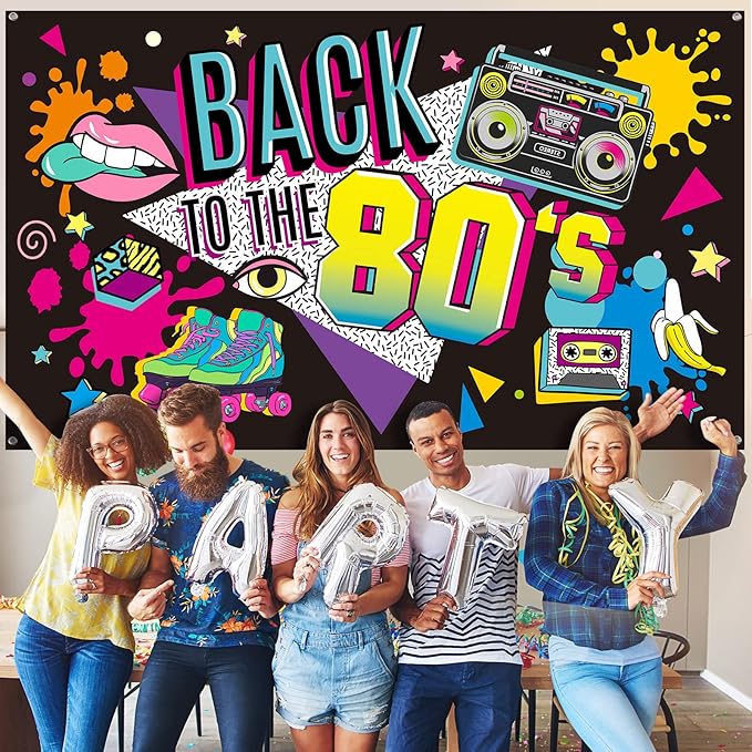 Irenare Back to the 80's Party Banner Backdrop Decorations Supplies for Photography Background, 73 x 43 x 0.04 Inch