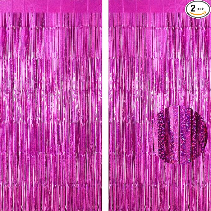 Rose Red Fringe Curtain Backdrop, 2 Pack Tinsel Foil Fringe Curtains Party Decorations Streamers, Xmas Rose Red Metallic Glitter Backdrop for Birthday Wedding Bridal Shower Photo Booth