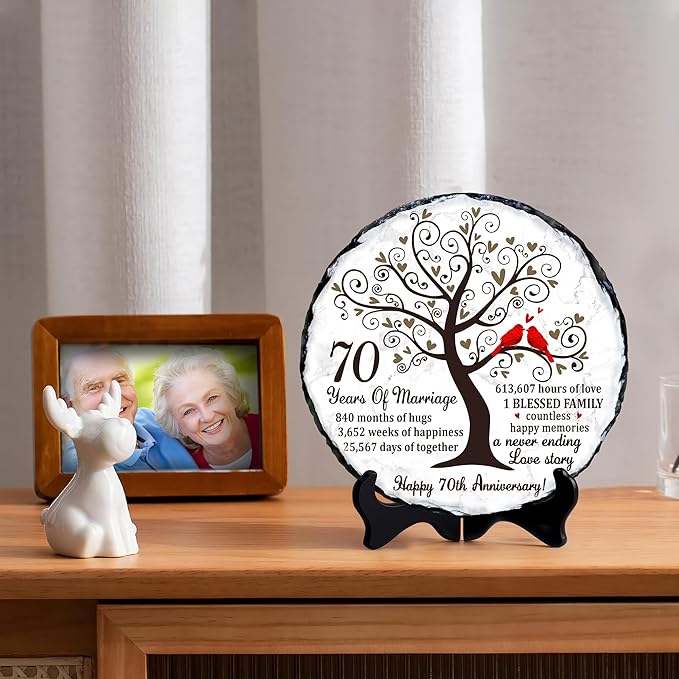 Platinum Couple Slate Plate – 70th Wedding Gifts for Parents & Couples – Unique 70th Anniversary Wedding Gift Ideas – 70 Years of Marriage Decoration, Keepsake, Plaque (Platinum Anniversary)