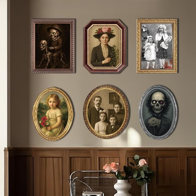 Halloween Decorations Indoor Scary Wall Decor, 6Pack 3D Changing Face Moving Picture Frames Portrait, Gothic Horror Poster Castle Haunted House Mansion Decor Decoration Party Supplies