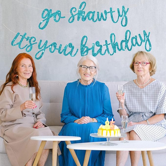 BEISHIDA Light Blue Go Shawty It's Your Birthday Banner - NO DIY - Hip Hop Theme Glitter Happy Birthday Banner - Pre-Strung - Light Blue Rap Theme Happy Birthday Sign for Man Women birthday Party