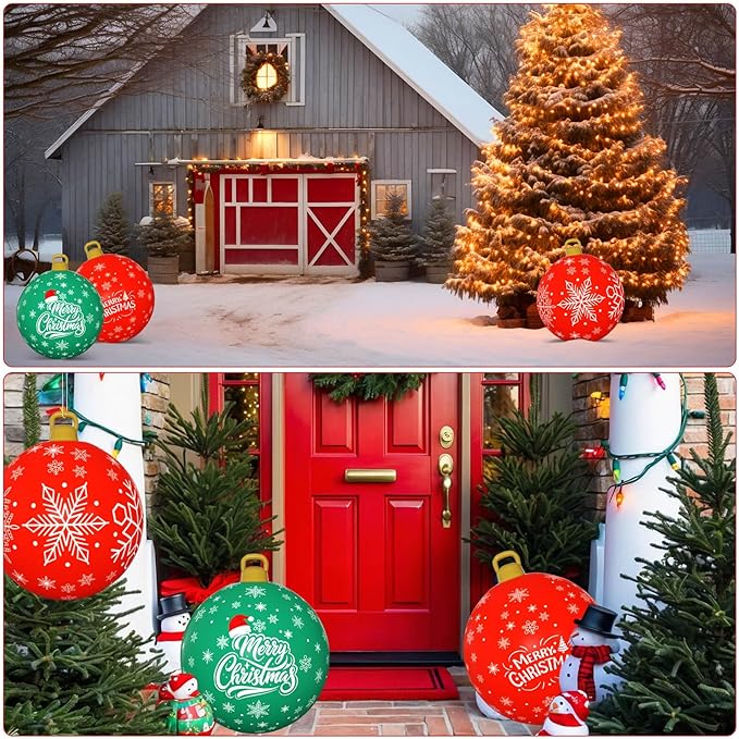 3 Pack Giant Christmas Ornaments, 24 Inch Inflatable Ornaments Balls Outdoor for Christmas Decorations, Giant Outdoor Jingle Bells for Front Door Yard Tree Hanging Decoration