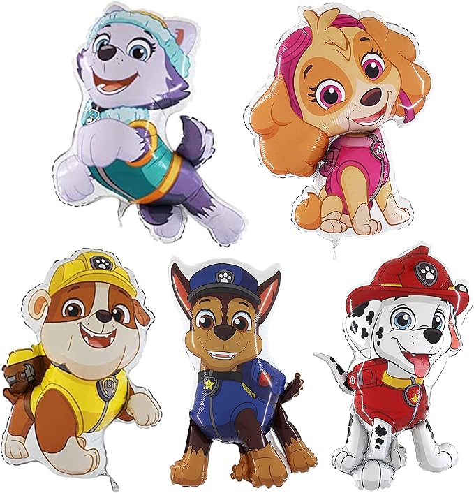 Toyland® Pack Of 5 Paw Patrol Foil Balloons - Chase, Everest, Marshall, Rubble & Skye Character Foil Balloons - Kids Party Balloons