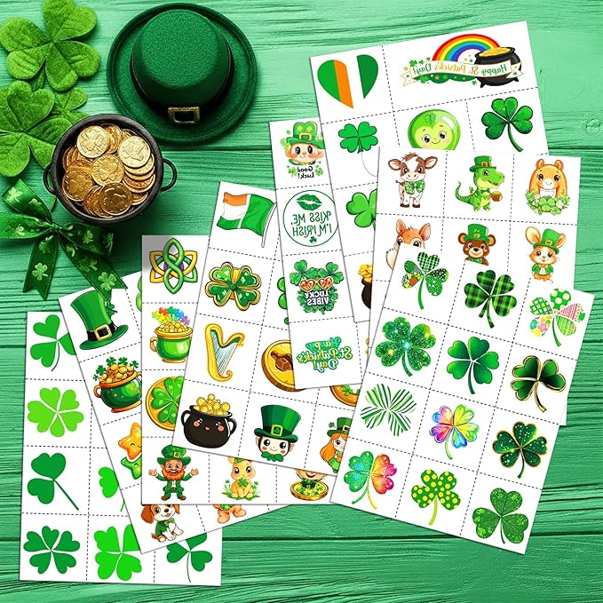 JCFIRE 95 PCS St Patricks Day Tattoos for Kids, Shamrock Stickers Temporary Tattoos for Children, Saint Patricks Day Accessories Party Favors, Lucky Irish Decor Gifts, St Paddy Decorations Supplies