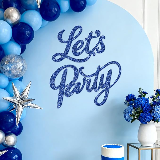 Babenest Let's Party Felt Sign, Flash Royal Blue Reusable Glitter Letter Banner for Backdrop, Balloon Arch Decor, Party Supplies for Graduation, Birthday, Wedding, Bachelorette, Christmas, Home Bar, Man Cave Wall Decorations