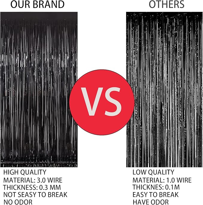 Valentines Day 2 Pack 3.3 * 8.3 ft Foil Curtain Metallic Tinsel Fringe Curtains Photo Booth Props Backdrop for Birthday Wedding Engagement Baby Shower Christmas Holiday Celebration Partyl,Black
