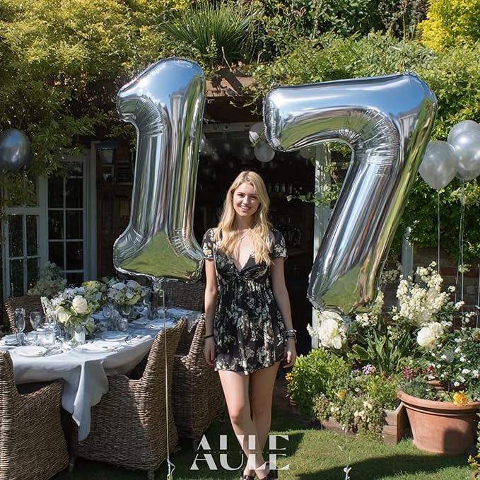 AULE 40 Inch Big Silver 7 Balloon Number Large Foil Helium Number Balloons 0-9 Jumbo Giant Happy 7th Birthday Party Decorations for Boy or Girl Huge Mylar Anniversary Party Supplies