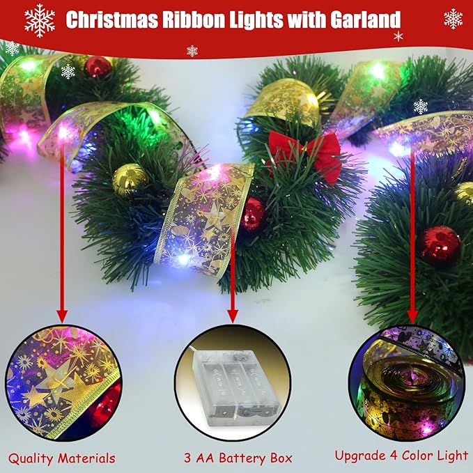 GardenNow 3 Pack 150FT Christmas Garland for Holiday Decoration, Christmas Ribbon Holiday Decor for Outdoor Indoor Artificial Christmas Twist Garland Home Soft Artificial Greenery Party Decoration