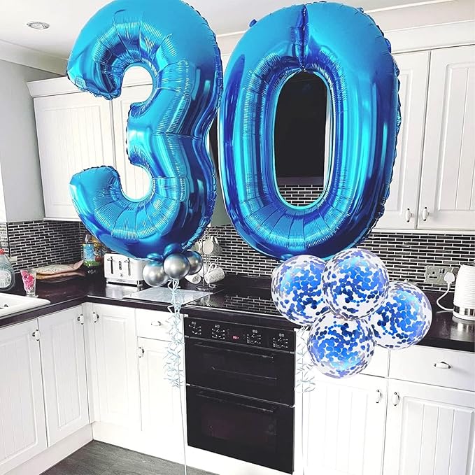 Blue Number 21 Balloons, 40 Inch 21st Birthday Balloons with Confetti Helium Latex Balloons, Jumbo Digital 1 & 2 Mylar Foil Balloons for Boys Girls Men 12th 21st Birthday Anniversary Party Decorations