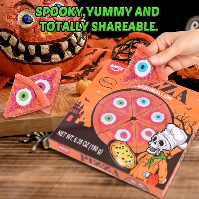 AMOS Halloween Pizza Gummy & Eyeball Marshmallow Candy – Fun, Gross-Looking Treats for Kids, Parties, Birthdays & More – 180g Bag